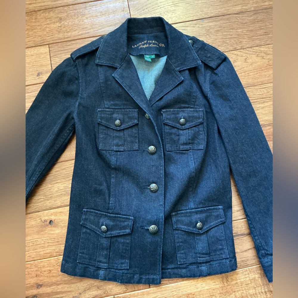 Lauren Jeans Co., Ralph Lauren Dark Denim Military Style Jacket, small - Picture 3 of 11